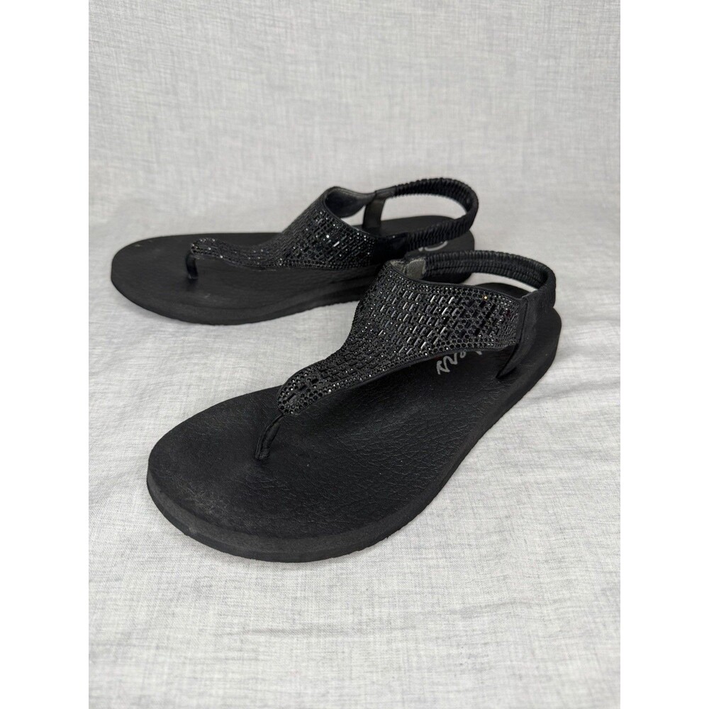 Skechers Sandals Womens 9 Meditation Black Rock Crown Slingback Flats 31560 - Picture 2 of 10